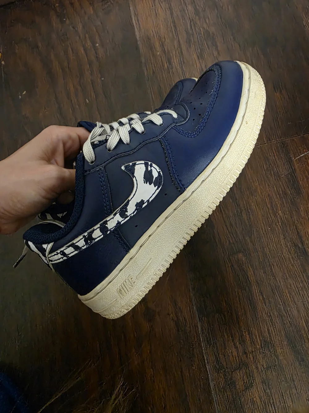 Nike Air Force 1 AF1 LV8 Blue Void Navy Blue White Size 13 Camo Swish